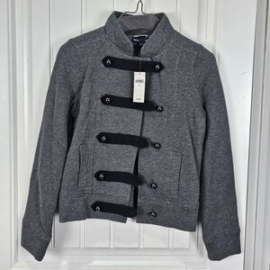 NWT Gap Kids Gray Pea Coat Circus Military Jacket With Black Accents Sz 10 Large
